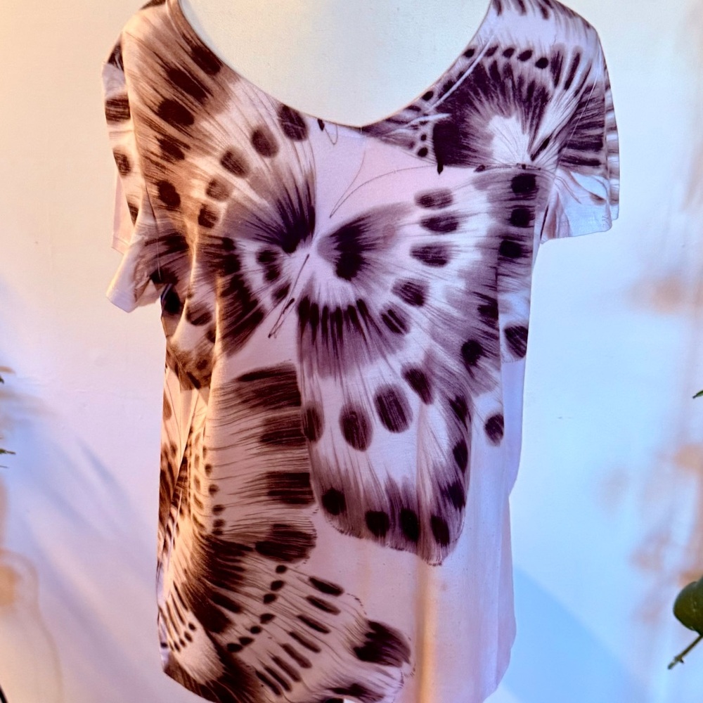 Chico's Black and Cream Butterfly Print Tee and Jacket Set